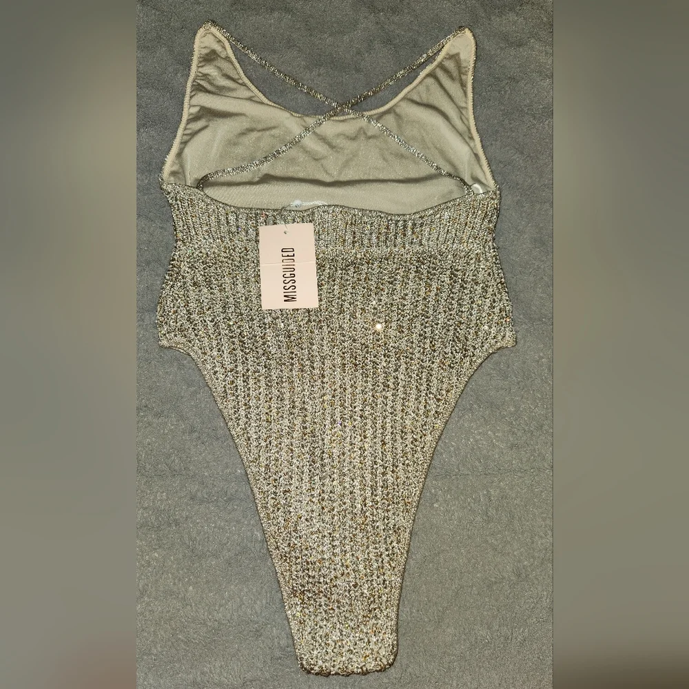 PRICE DROP! LIMITED TIME NWT!! MISSGUIDED PREMIUM METALLIC KNIT SCOOP SWIMSUIT ! - Picture 2 of 3